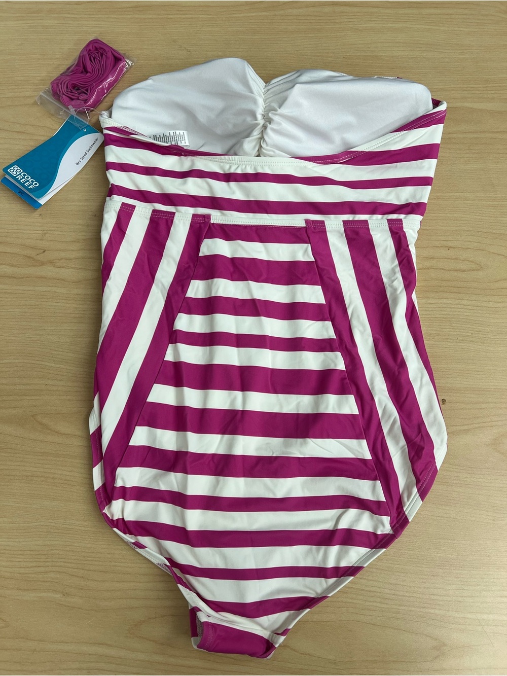 Coco Reef Fuchsia and White Striped Girls' One-Piece Swimwear - Picture 4 of 4